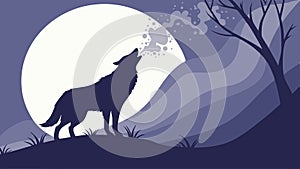 Stylized Wolf Howling at Night Sky, vector design Generative AI