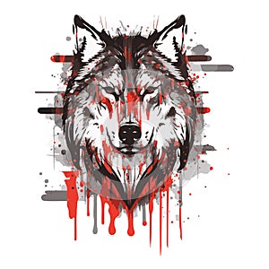 Stylized wolf with paint splatters, vector illustration isolated on white
