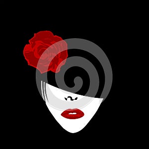 Stylized woman with hat and rose