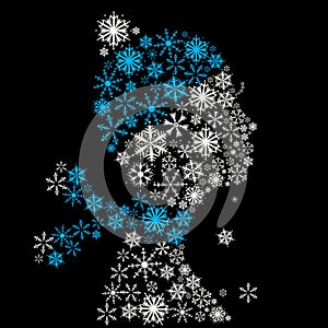 Stylized woman head, snowflakes. Winter season.