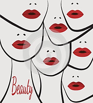 Stylized women faces with lips