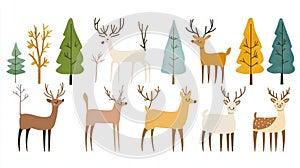 Stylized woodland scene with deer, evergreen trees, and vibrant autumn leaves, emphasizing eco conscious design and seasonal ch photo