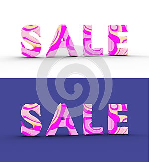 Stylized word text SALE, abstract good texture, there is a shadow. Two words, one on a colored background, the other on a white