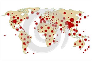 Stylized World map Coronavirus Covid-19 confirmed cases