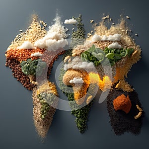 Stylized World Map Created from Food Elements and Ingredients 08
