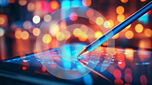 Stylus Pen Interacting With Digital Tablet Screen