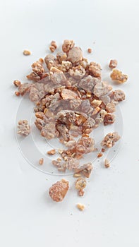 Styrax sumatrana benzoin resin isolated on white. Benzoin resin is one of ingredients to making perfume