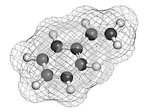 Styrene (ethenylbenzene, vinylbenzene, phenylethene) polystyrene building block molecule. Atoms are represented as spheres with