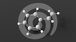 styrene molecular structure, precursor polystyrene, ball and stick 3d model, structural chemical formula with colored atoms