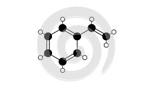 styrene molecule, structural chemical formula, ball-and-stick model, isolated image vinylbenzene