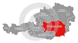 Styria red highlighted in map of Austria