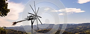 Styrian Tuscany like Vineyard with windmill, Panorama of grape crops in Slovenia spicnik