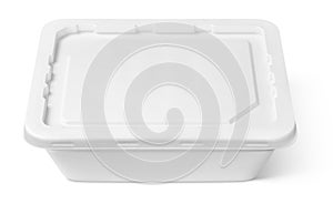 Styrofoam food container with plastic lid isolated on white