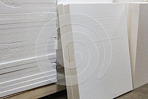 Styrofoam stacks unpacked at a building materials warehouse in a store
