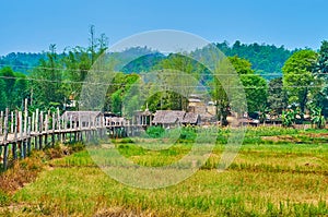Su Tong Pae Bamboo Bridge in tropical landscape, Mae Hong Son suburb, Thailand