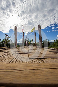 Su Tong Pae Bridge,the bamboo bridge of faith across the rice fields in Mae Hong Son province,Northern Thailand.