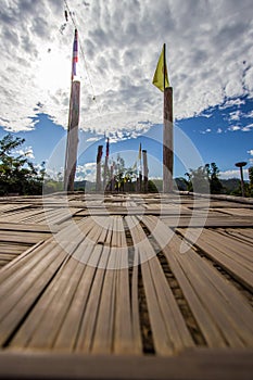 Su Tong Pae Bridge,the bamboo bridge of faith across the rice fields in Mae Hong Son province,Northern Thailand.