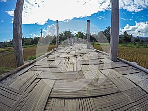 Su Tong Pae Bridge,the bamboo bridge of faith across the rice fields in Mae Hong Son province,Northern Thailand.