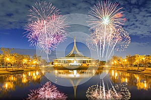 Suan Luang RAMA IX public park with fireworks