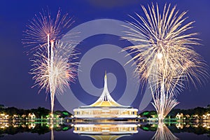 Suan Luang RAMA IX public park with fireworks