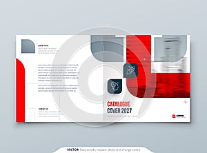 Suare Red Brochure Design. A4 Cover Template for Brochure, Report, Catalog, Magazine. Brochure Layout with Bright Color