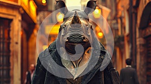 Suave rhinoceros saunters