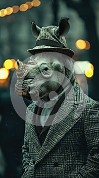 Suave rhinoceros saunters