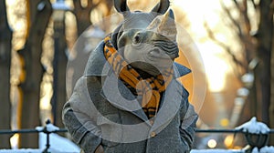 Suave rhinoceros saunters