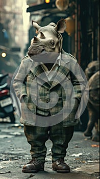 Suave rhinoceros saunters