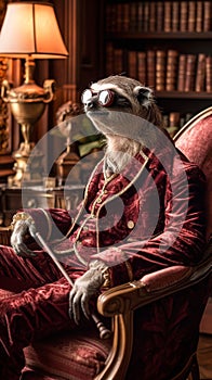 Suave sloth in a velvet smoking jacket photo