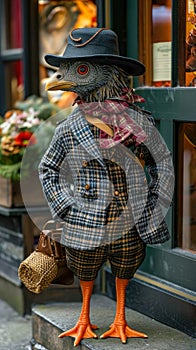 Suave turkey parades through city streets in tailored elegance, epitomizing street style