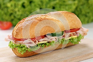 Sub deli sandwich baguette with ham