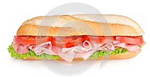 Sub with ham, tomato and lettuce