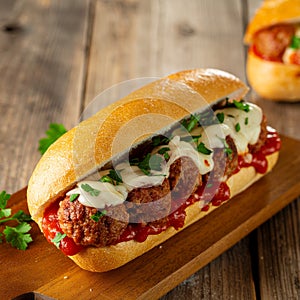 Sub Roll with Meatballs Marinara and Mozzarella