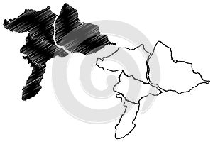 Subarnapur district Odisha State, Republic of India map vector illustration, scribble sketch Sonepur or Sonapur map