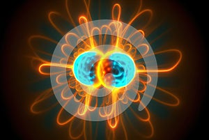 Subatomic particle collision illustration. Nuclear fusion concept. Generative AI