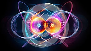 Subatomic proton particle collision. Nuclear fusion concept. Generative AI