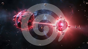 Subatomic proton particle collision. Nuclear fusion concept. Generative AI