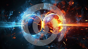 Subatomic proton particle collision. Nuclear fusion concept. Generative AI