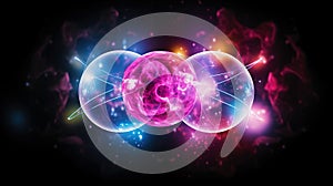 Subatomic proton particle collision. Nuclear fusion concept. Generative AI
