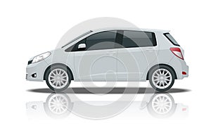 Subcompact hatchback car. Compact Hybrid Vehicle. Eco-friendly hi-tech auto. Template isolated on white View side.