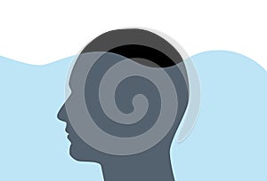 Subconscious mind concept with man face silhouette under water, vector.