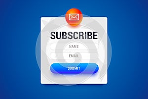 Subcribe form with name and email input fields and submit button.