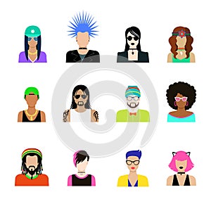 Subculture concept vector icon set. Man woman life photo