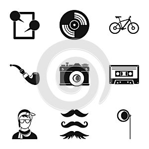 Subculture hipsters icons set, simple style
