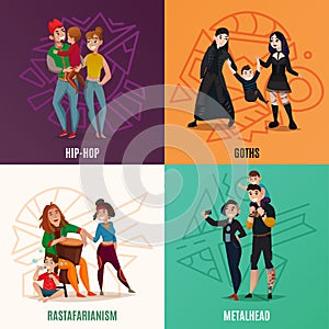 Subcultures Family Cartoon Design Concept