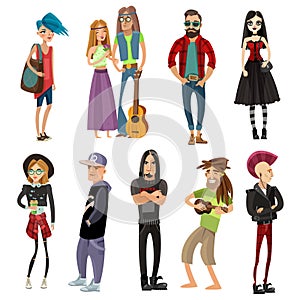 Subcultures People Set In Cartoon Style