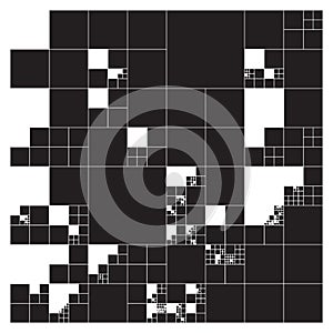 Subdivided squares grid system. Randomly sized polygons with fixed space between. Futuristic layout. Conceptual photo