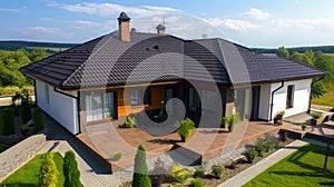 Subdivision Aerial shot. House Roof close up view