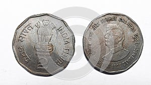 Subhas Chandra Bose old Indian 2 rupees coin 1997 photo
